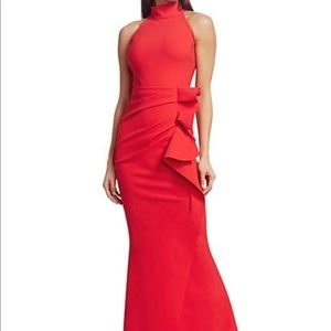 Chiara Boni La Petite Robe NWT $995 Gudrum Orange Racer & Ruffle Gown. Sz 12